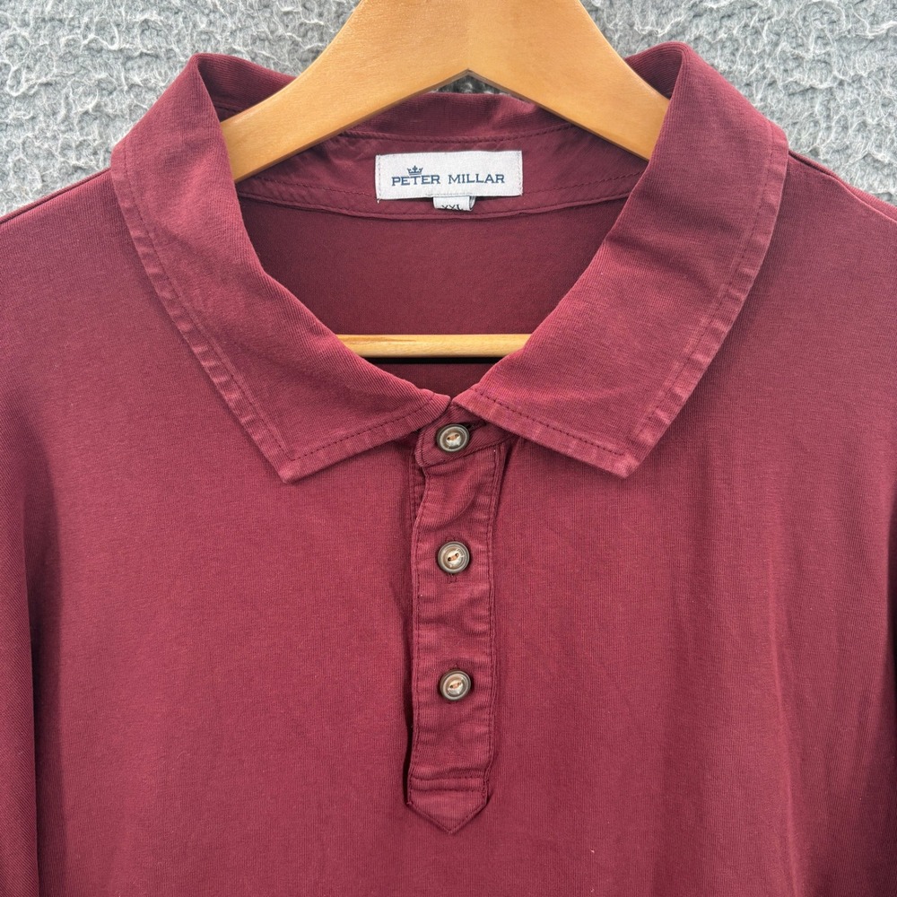 Peter Millar Polo Shirt Mens XXL Claret Lava Wash Pima Cotton Long Sleeve Golf
